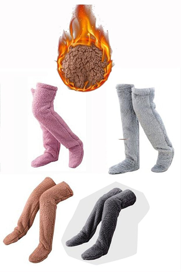 CozyFeet™ Uzun Peluş Uyku Çorabı – Yumuşacık, Kaymaz, Sıcacık Ev Konforu