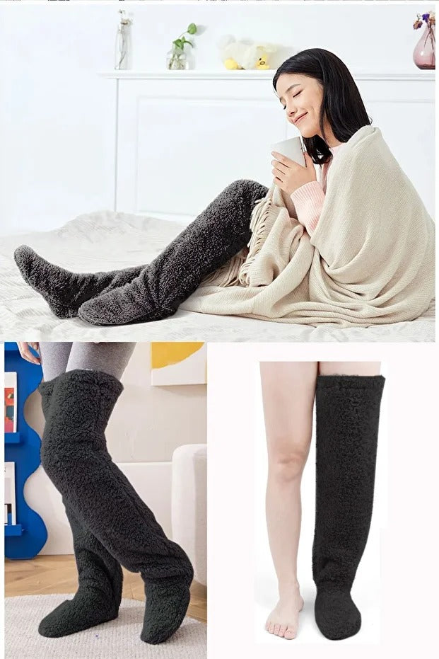 CozyFeet™ Uzun Peluş Uyku Çorabı – Yumuşacık, Kaymaz, Sıcacık Ev Konforu