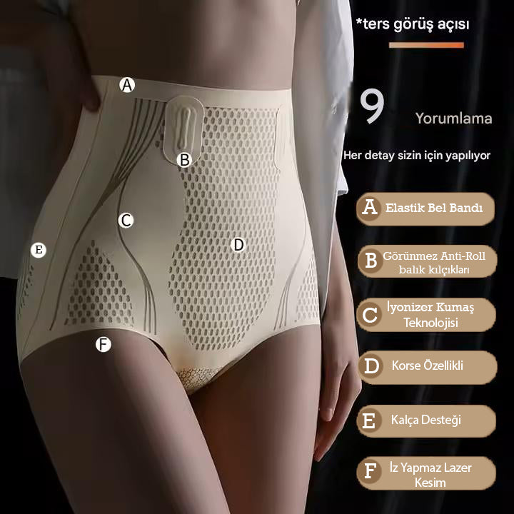 IonizerFit™ Yüksek Bel Toparlayıcı Korse Külot – Karın, Basen ve Popo Şekillendirici