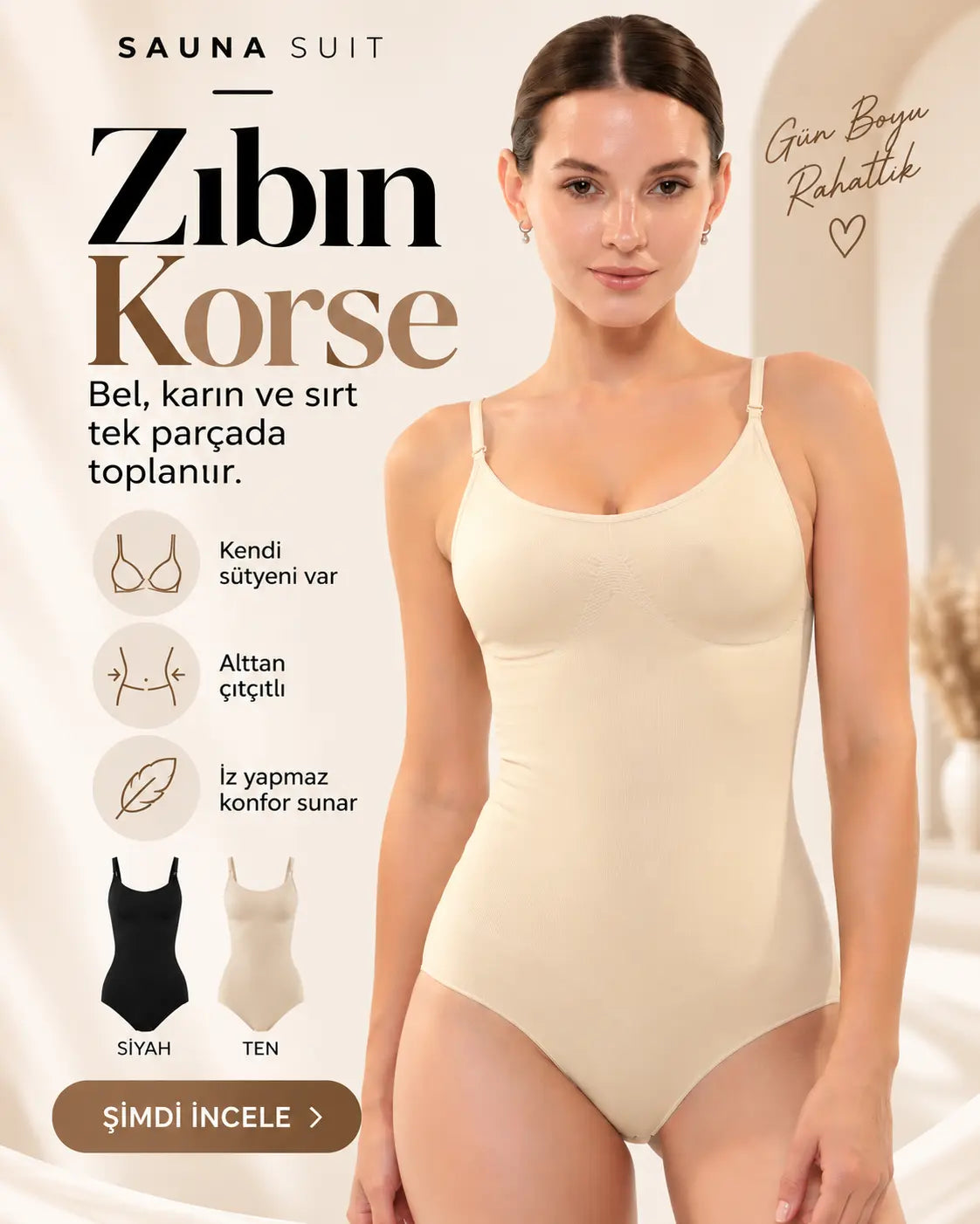 Sauna Suit Korse Body – Sütyenli Askılı Bel, Karın ve Sırt Toparlayıcı