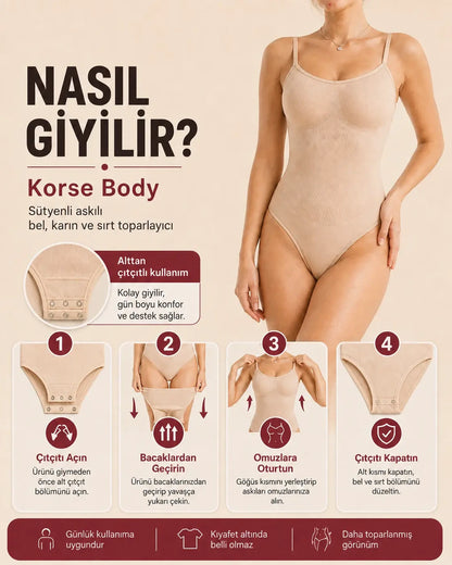Sauna Suit Korse Body – Sütyenli Askılı Bel, Karın ve Sırt Toparlayıcı