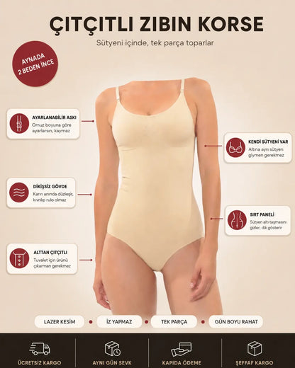 Sauna Suit Korse Body – Sütyenli Askılı Bel, Karın ve Sırt Toparlayıcı