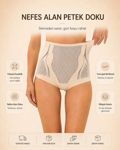 İyonizer korse külot nefes alan petek doku detayı, bej renk