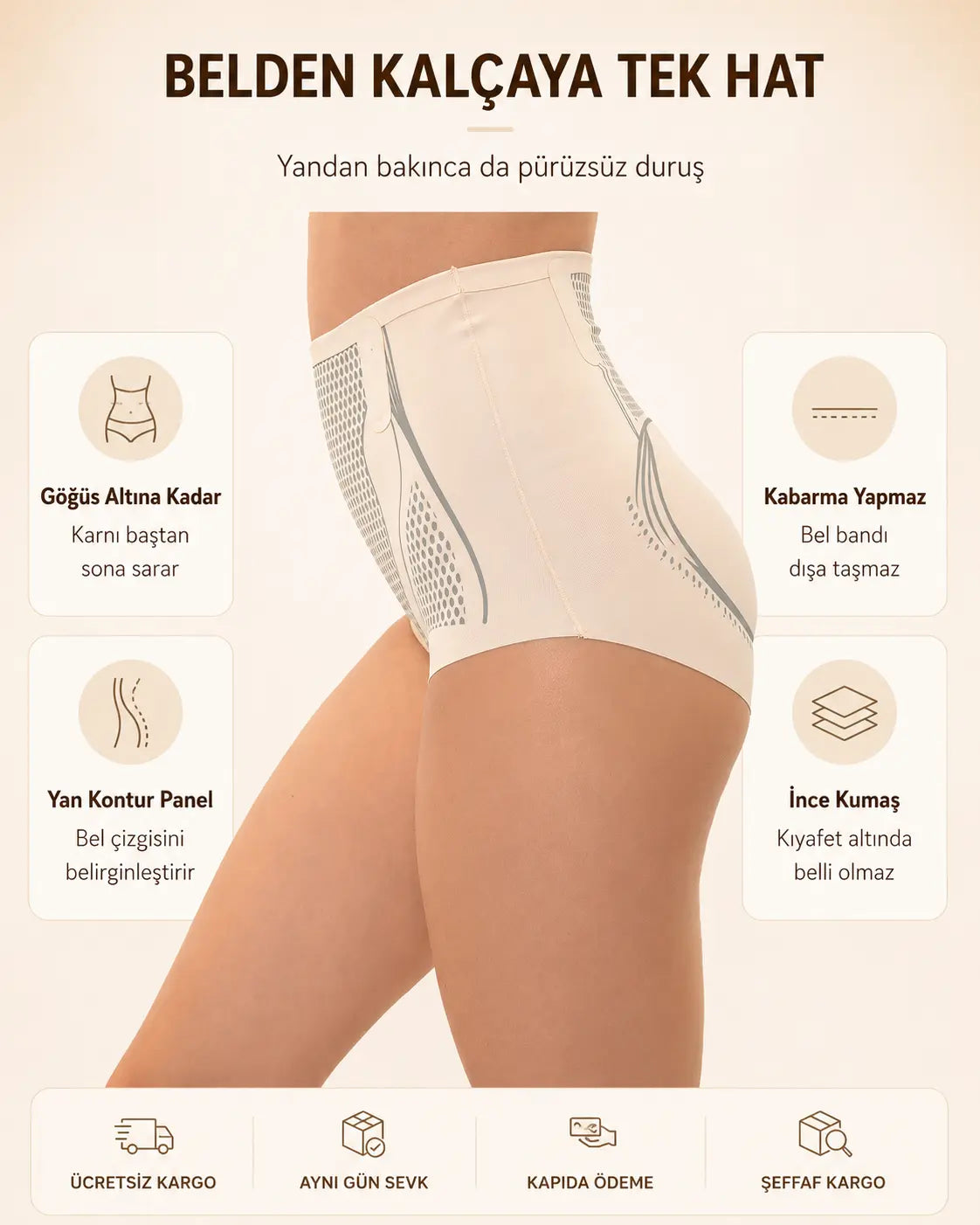 İyonizer korse külot yandan görünüm, belden kalçaya kontur paneli 