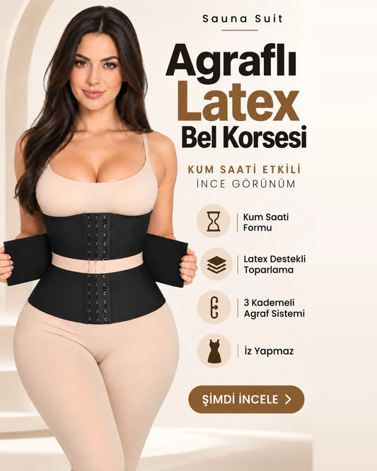 Sauna Suit Agraflı Latex Bel Korsesi & Kum Saati Etkili İnceltici