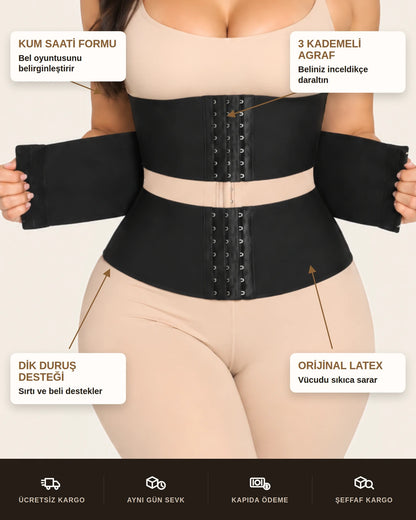 Sauna Suit Agraflı Latex Bel Korsesi & Kum Saati Etkili İnceltici