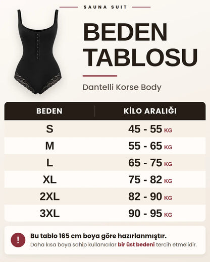 Sauna Suit Dantelli Vücut Şekillendirici & Çıtçıtlı Agraflı Korse