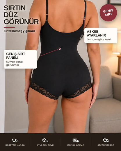 Sauna Suit Dantelli Vücut Şekillendirici & Çıtçıtlı Agraflı Korse