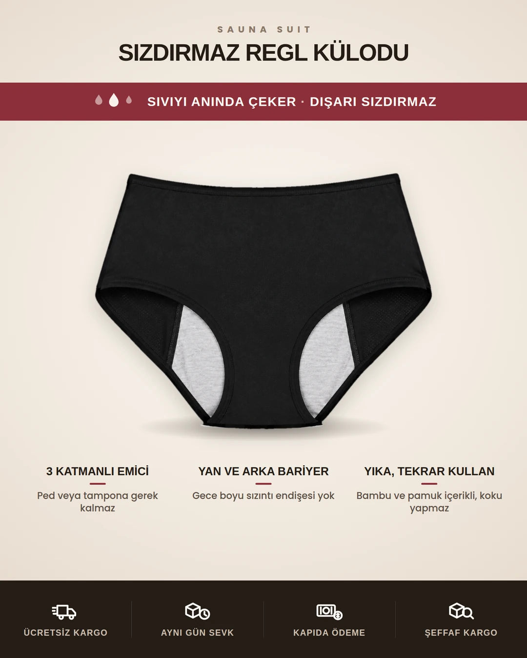 Sauna Suit Sızdırmaz Regl Külodu & Yıkanabilir Emici İç Çamaşırı